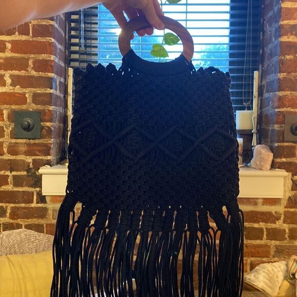 Danielle Nicole Macramé Boho Bag in Black NWOT - Picture 4 of 4